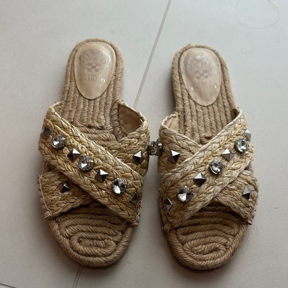 Vince Camuto Beige Espadrille Sandals with Studs